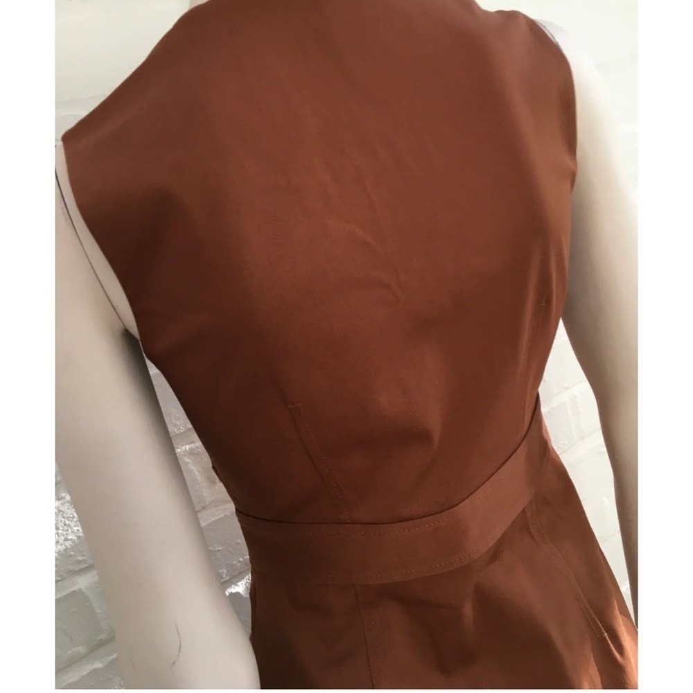 Diane Von Furstenberg Brown with gold cargo pocket Sleeveless Belted Dress sz 0 - Picture 4 of 7